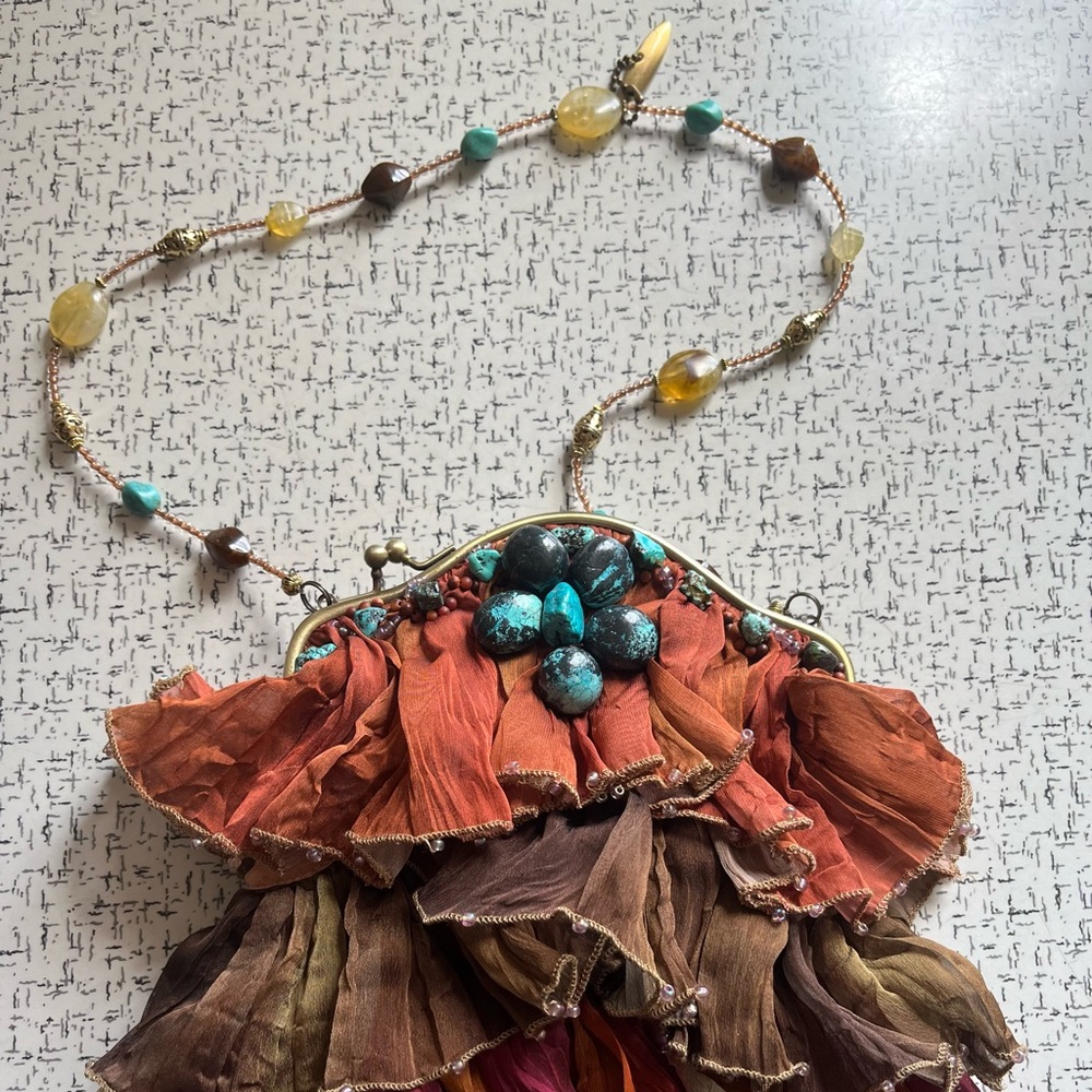 Mary Frances 'Rock my Soul' evening bag embellished with genuine turquoise.